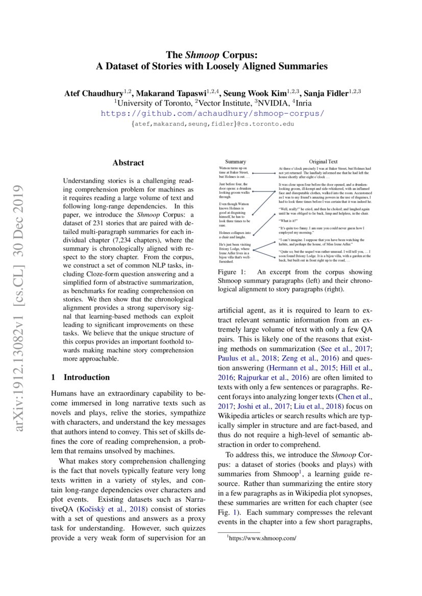 The Shmoop Corpus A Dataset of Stories with Loosely Aligned Summaries DeepAI