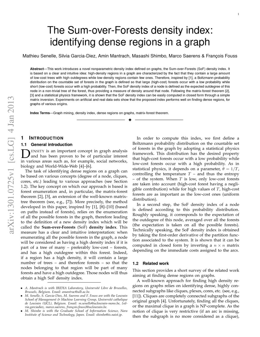 The SumoverForests density index identifying dense regions in a
