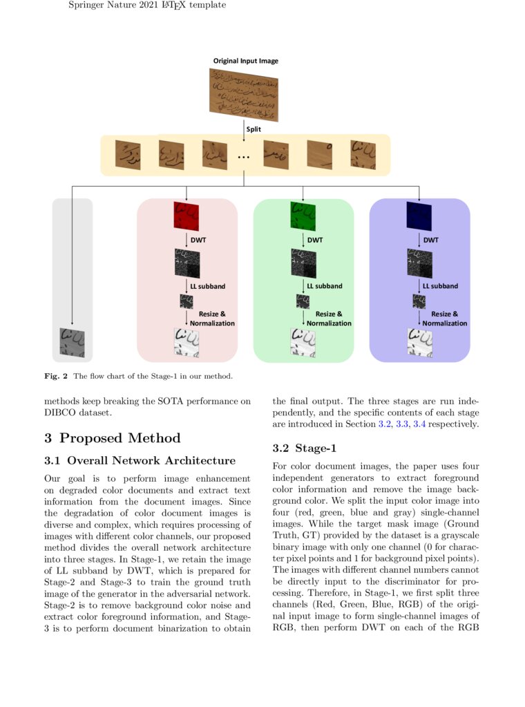 Three-stage binarization of color document images based on discrete ...