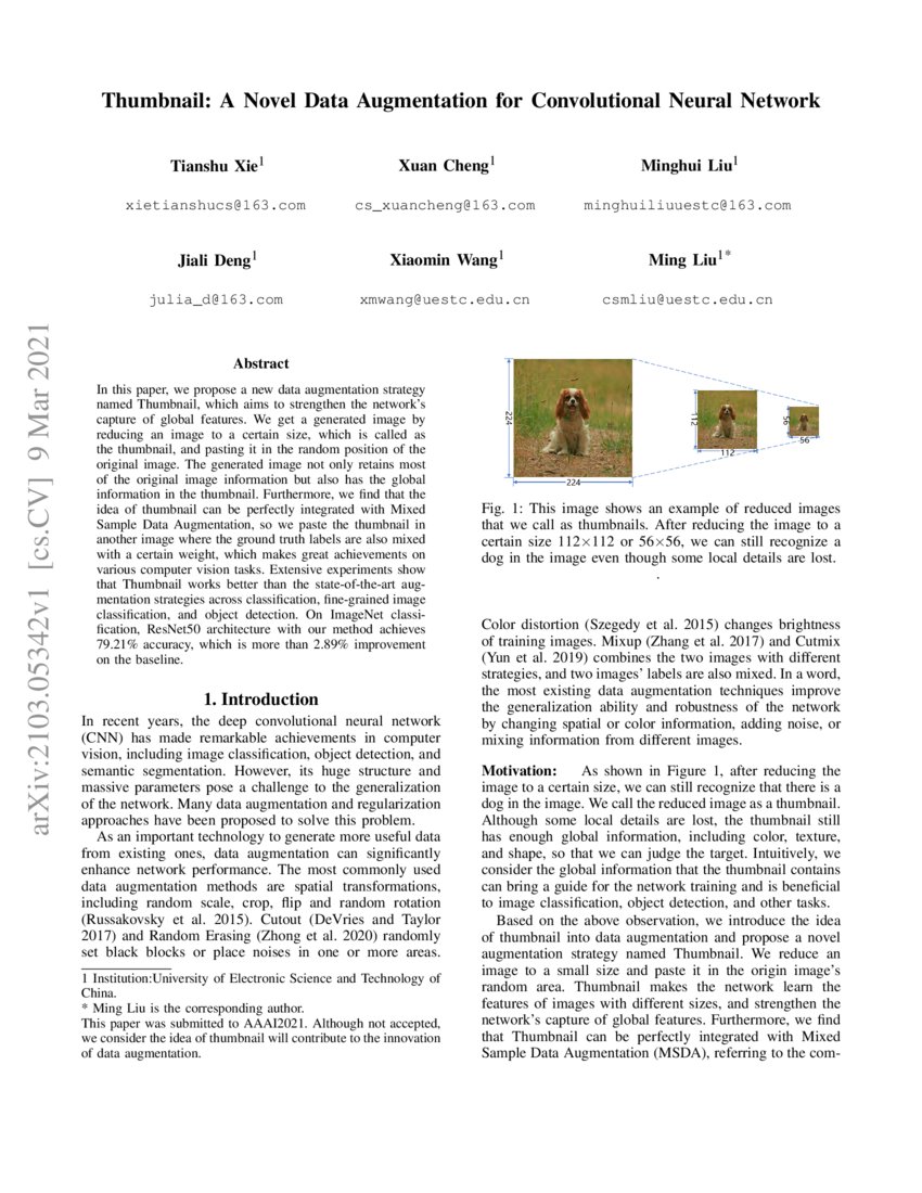 Thumbnail: A Novel Data Augmentation for Convolutional Neural Network ...