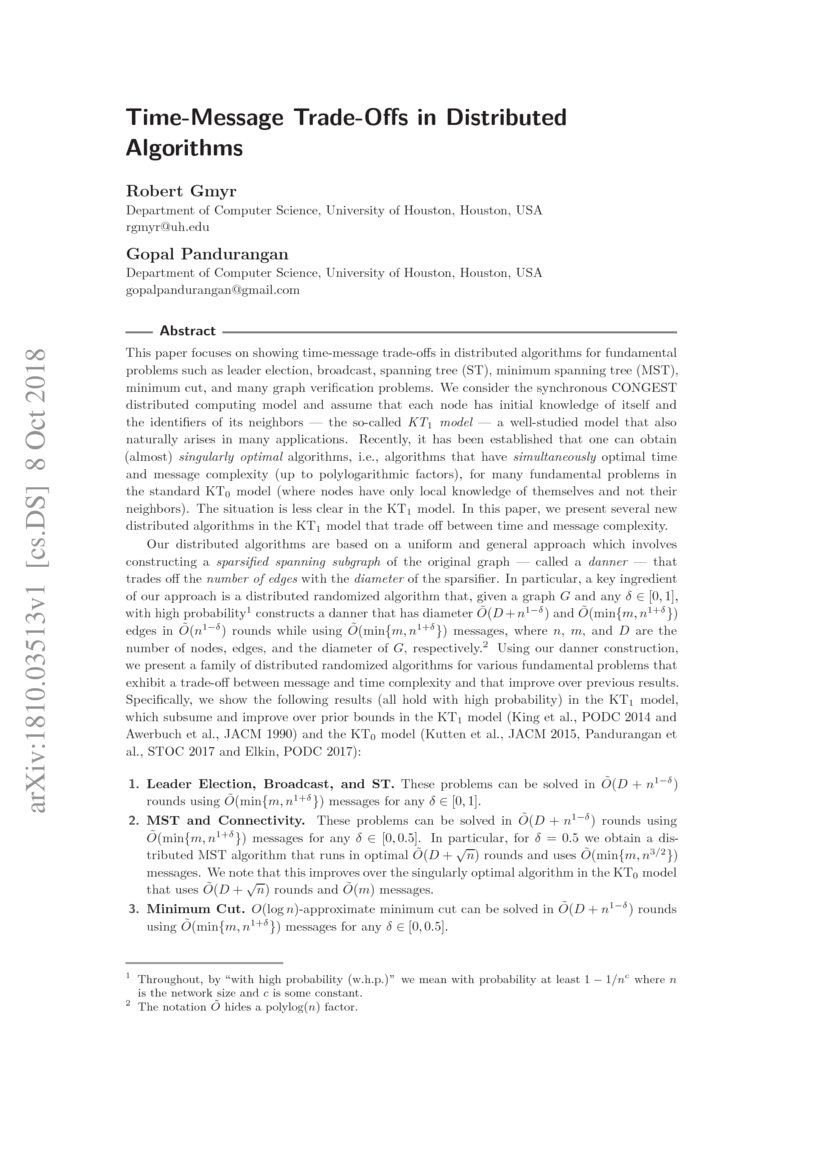 TimeMessage TradeOffs in Distributed Algorithms DeepAI