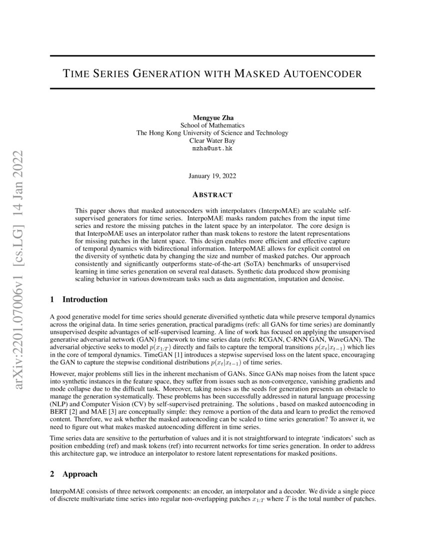Time Series Generation with Masked Autoencoder DeepAI