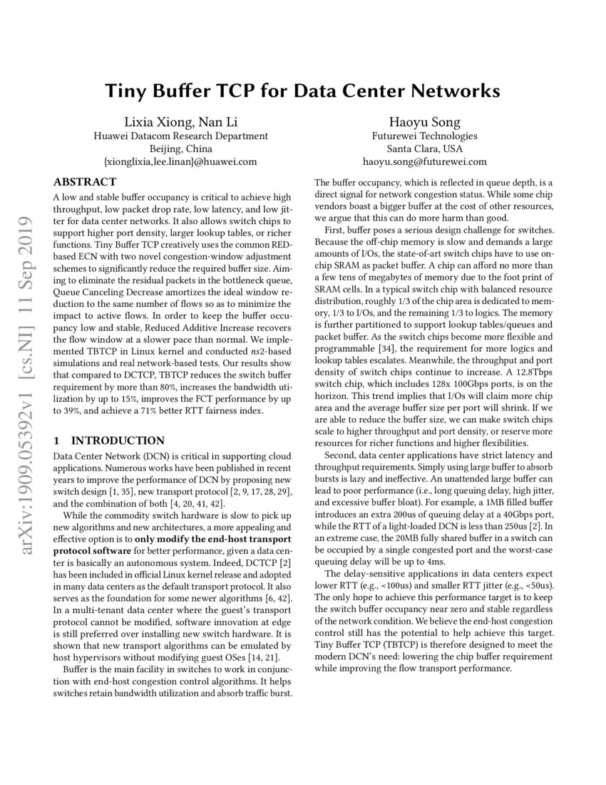 Tiny Buffer TCP for Data Center Networks DeepAI