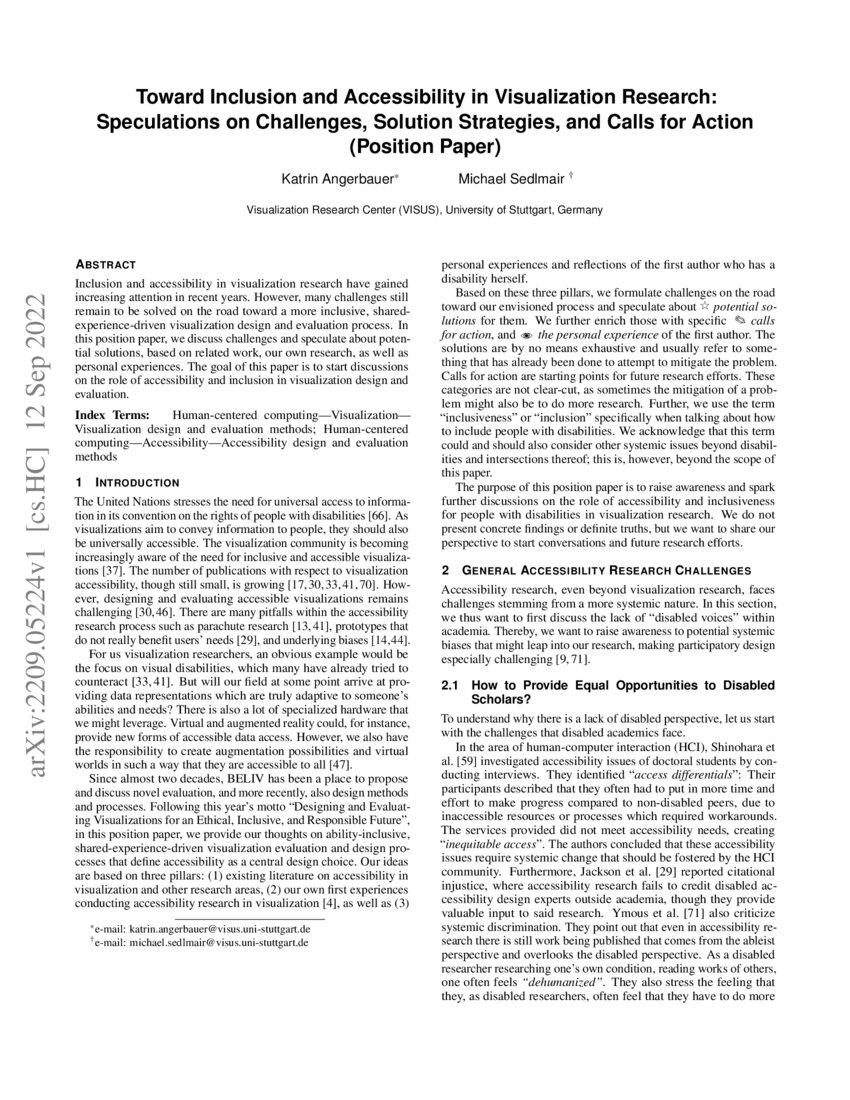 Toward Inclusion and Accessibility in Visualization Research