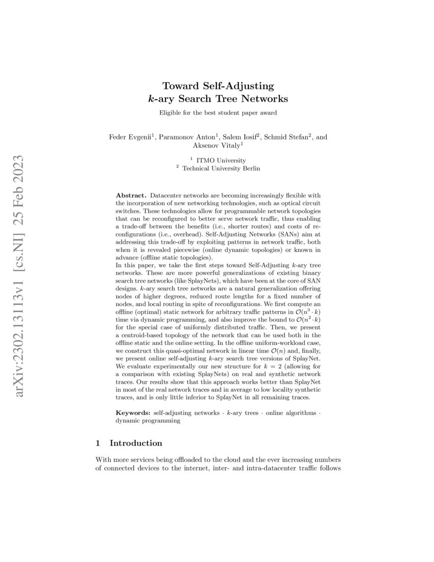 Toward SelfAdjusting kary Search Tree Networks DeepAI