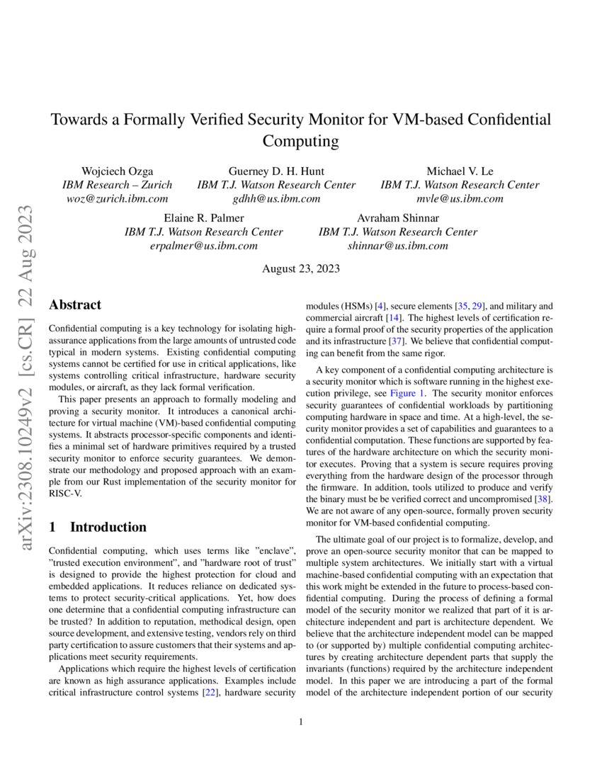 Towards a Formally Verified Security Monitor for VMbased Confidential
