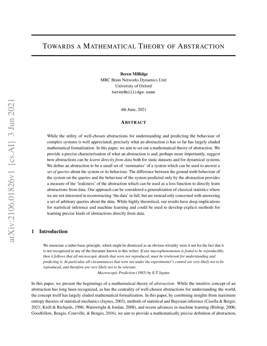 Towards a Mathematical Theory of Abstraction DeepAI