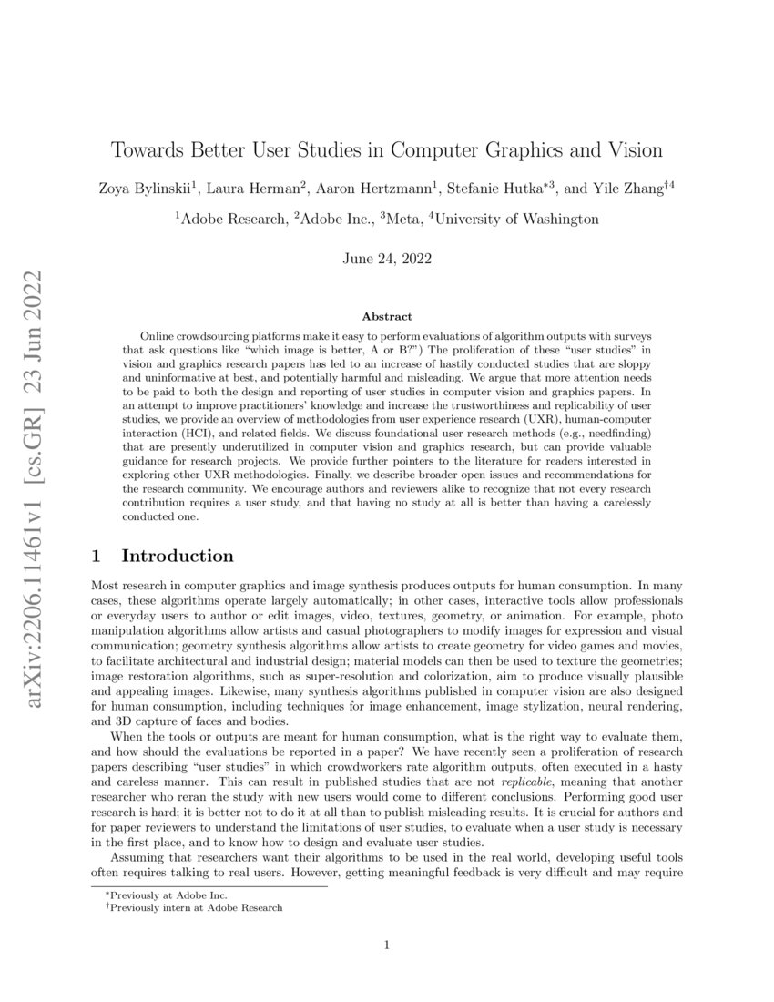 Towards Better User Studies in Computer Graphics and Vision DeepAI