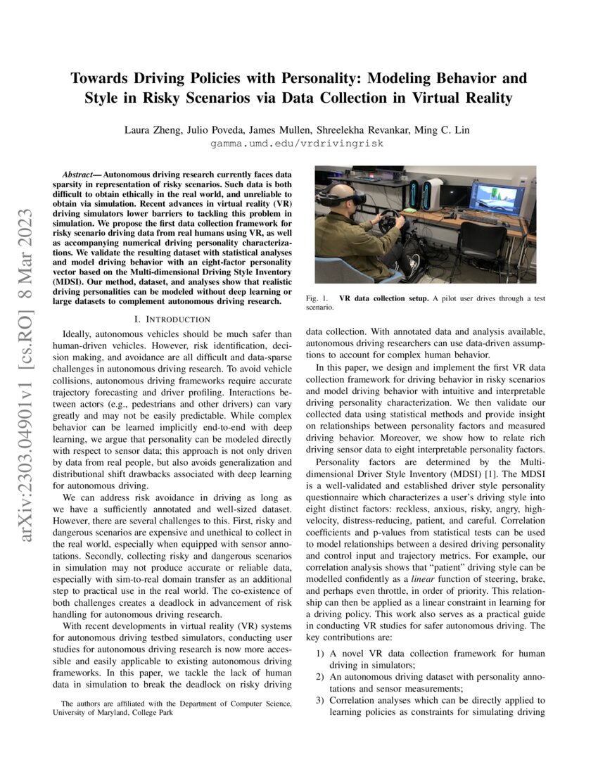 Towards Driving Policies with Personality Modeling Behavior and Style