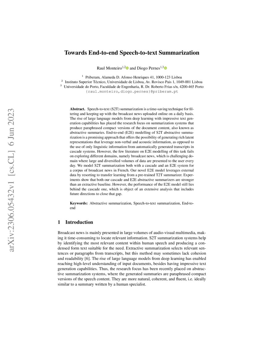 Towards End To End Speech To Text Summarization Deepai Towards End To End Speech To Text Summarization Deepai
