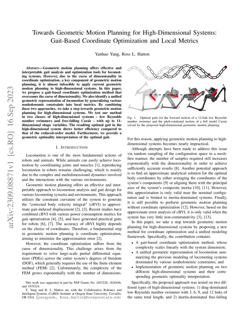 Towards Geometric Motion Planning for HighDimensional Systems Gait