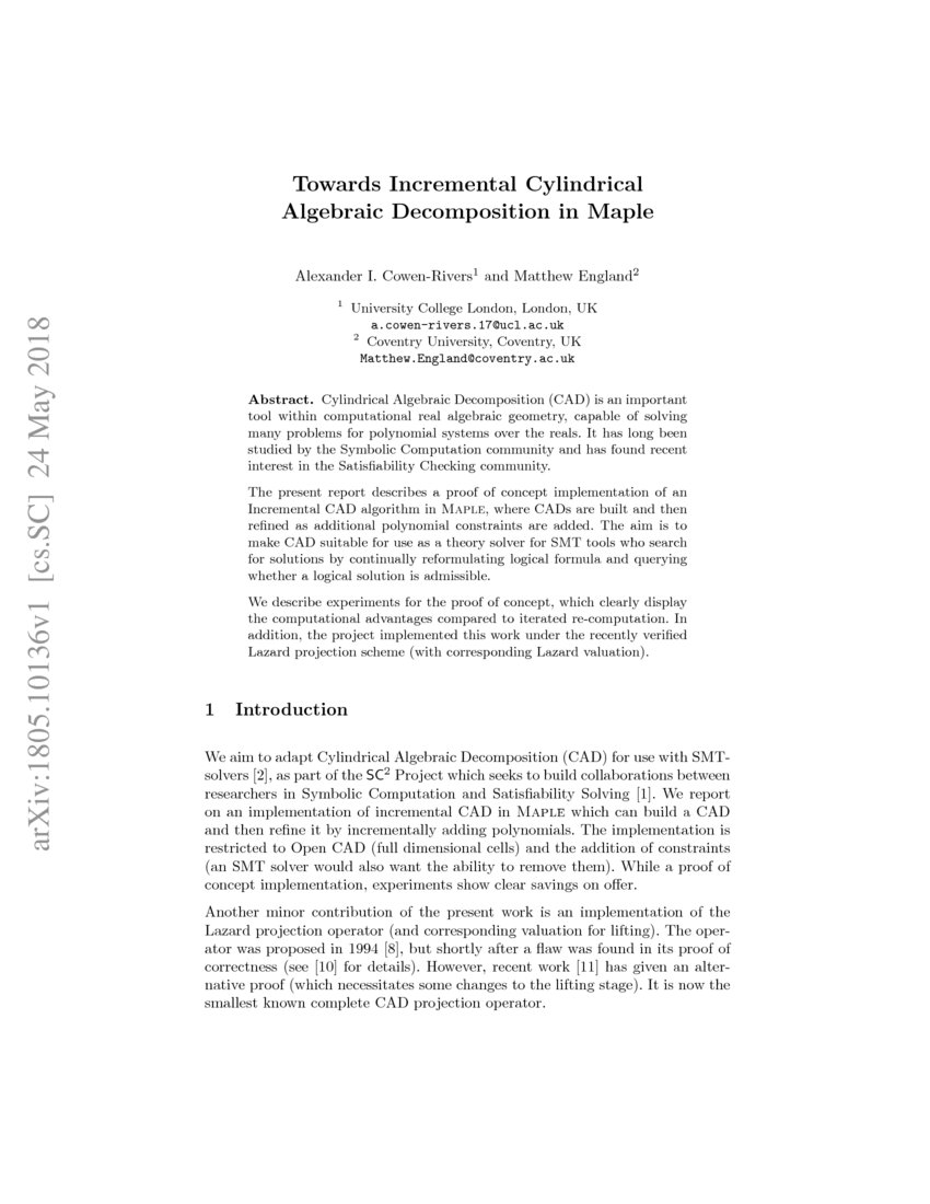 Towards Incremental Cylindrical Algebraic in Maple DeepAI