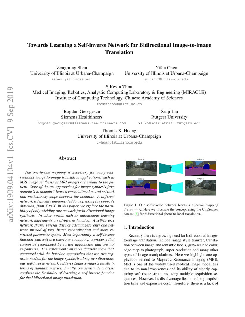 Towards Learning a Self-inverse Network for Bidirectional Image-to ...