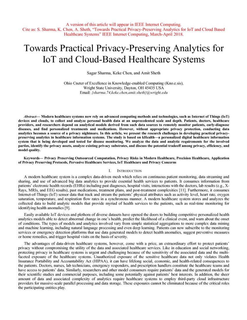 Towards practical privacy preserving analytics for iot and cloud based