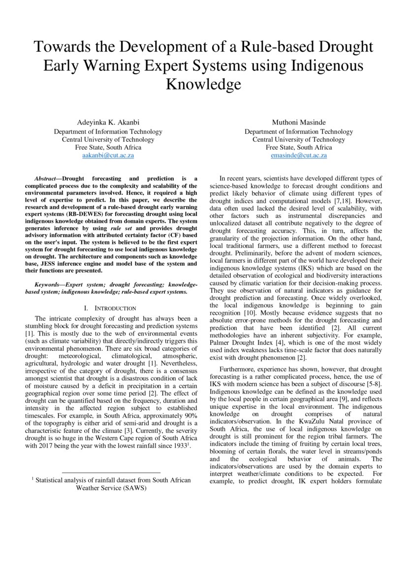Towards the Development of a Rulebased Drought Early Warning Expert