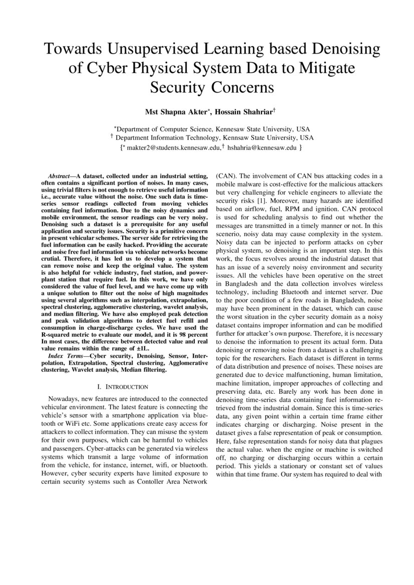 Towards Unsupervised Learning based Denoising of Cyber Physical System