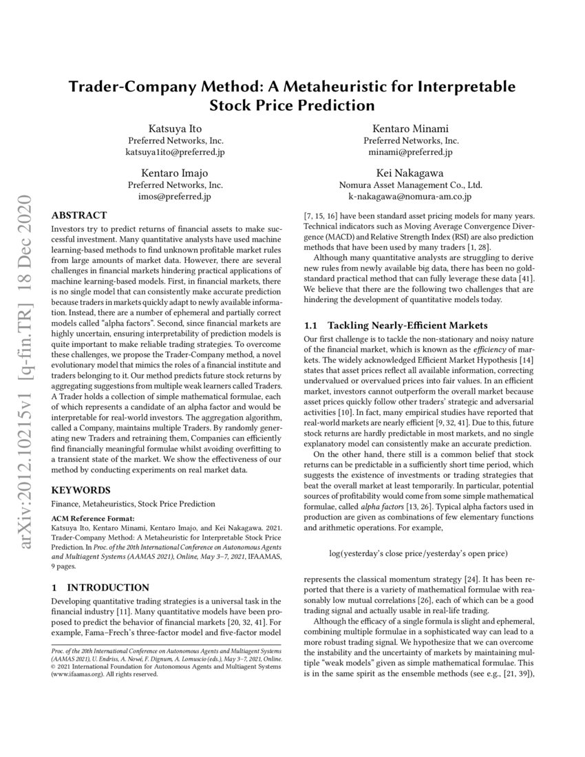 Trader Company Method A Metaheuristic For Interpretable Stock Price