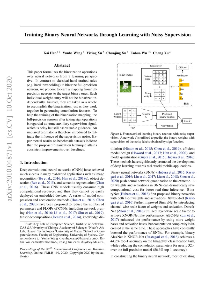 Training Binary Neural Networks through Learning with Noisy Supervision DeepAI