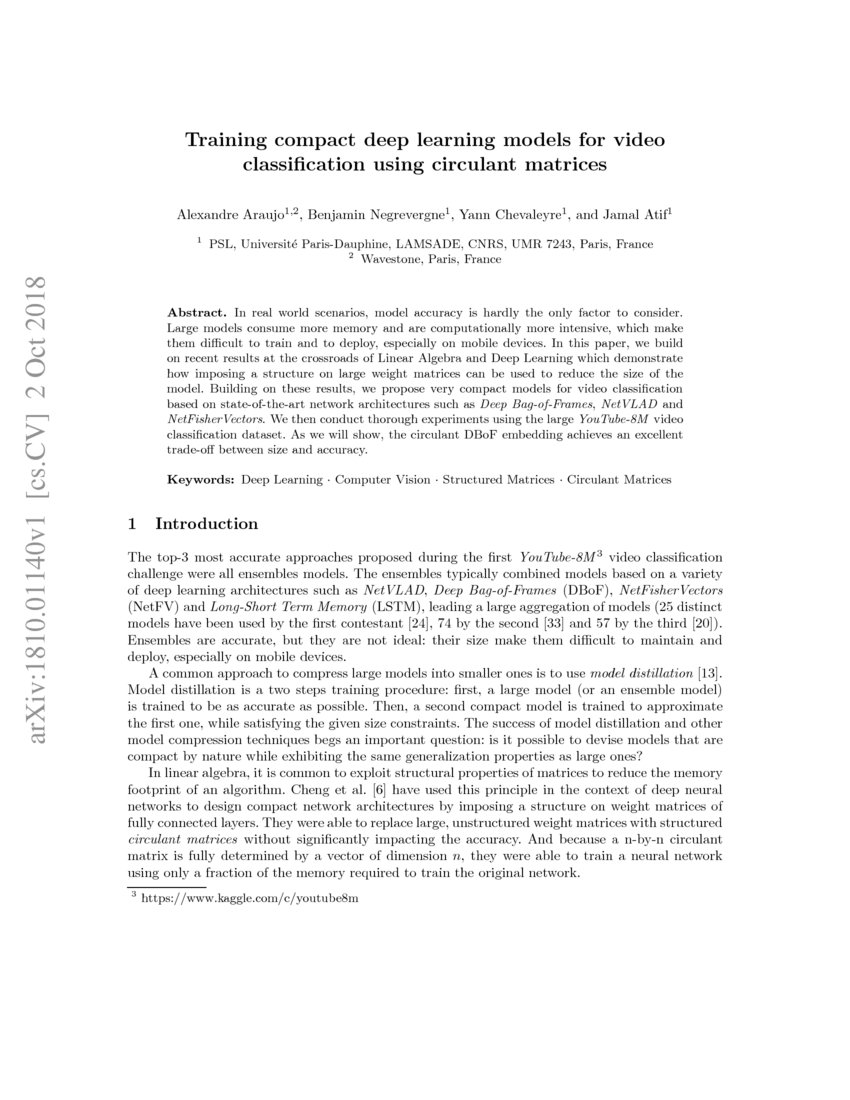 Training compact deep learning models for video classification using ...