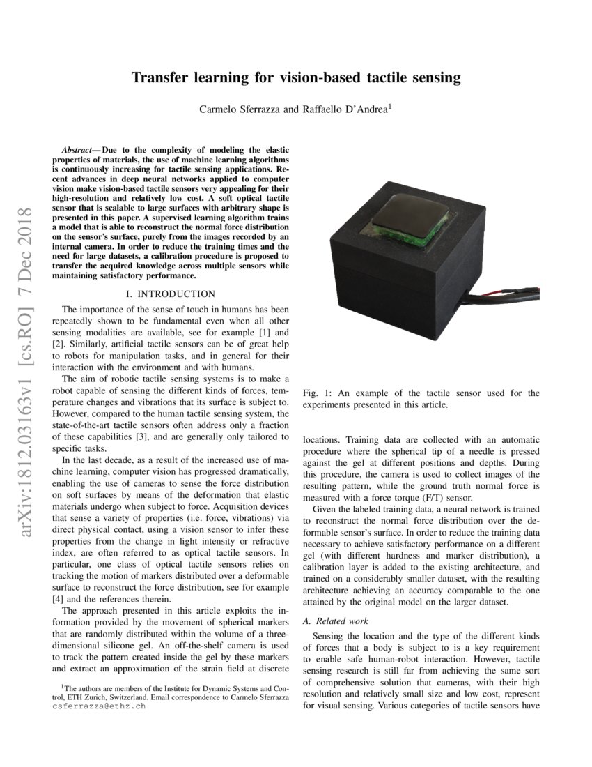 Transfer Learning For Vision Based Tactile Sensing Deepai Transfer Learning For Vision Based Tactile Sensing Deepai