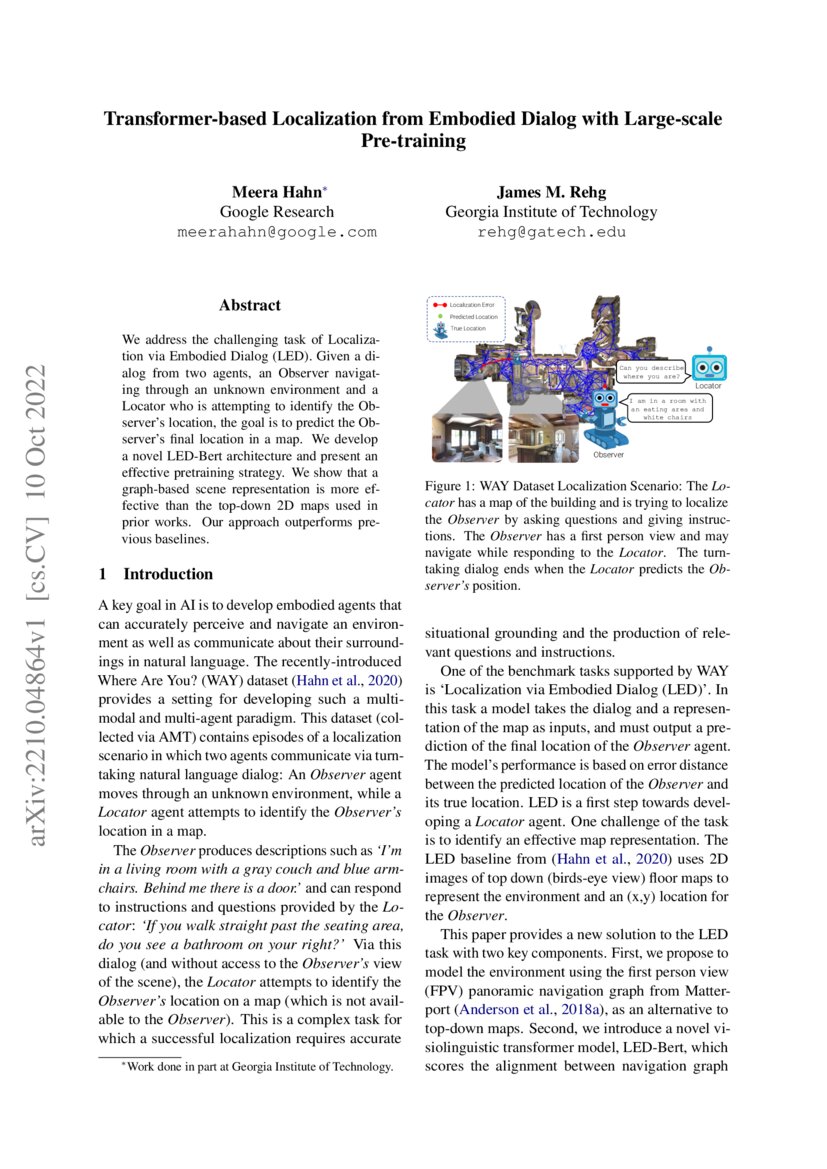 Transformer-based Localization from Embodied Dialog with Large-scale ...