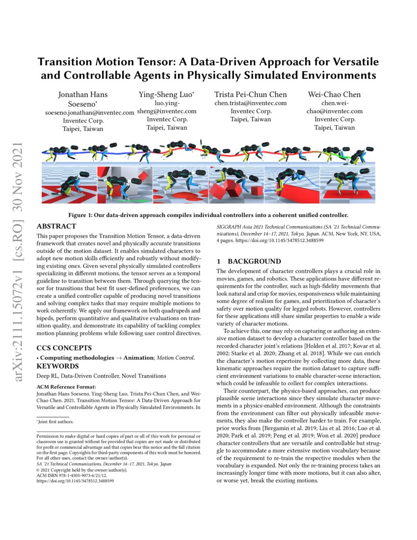Transition Motion Tensor: A Data-Driven Approach for Versatile and ...