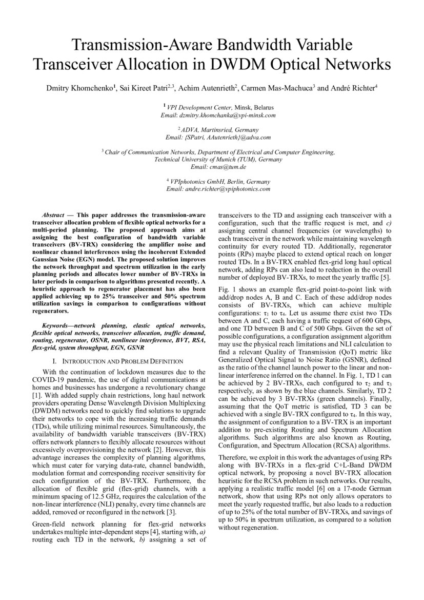 TransmissionAware Bandwidth Variable Transceiver Allocation in DWDM