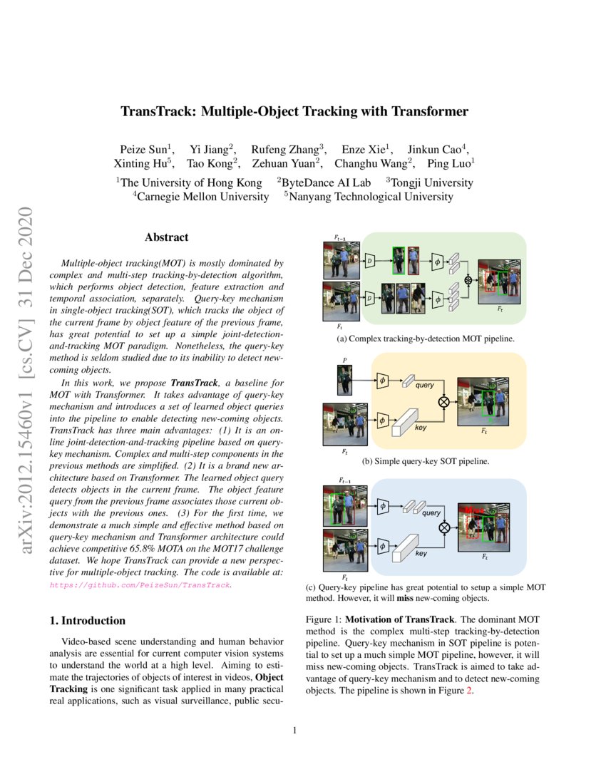 TransTrack: Multiple-Object Tracking with Transformer | DeepAI