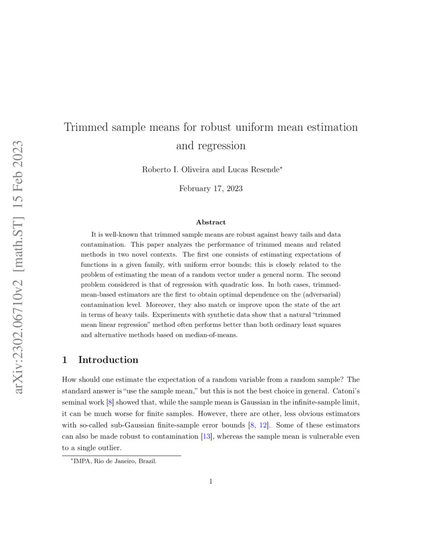Trimmed sample means for robust uniform mean estimation and regression