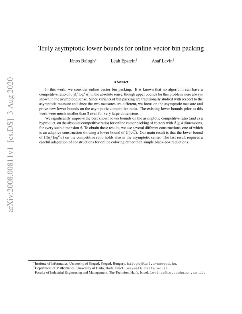 Truly asymptotic lower bounds for online vector bin packing DeepAI