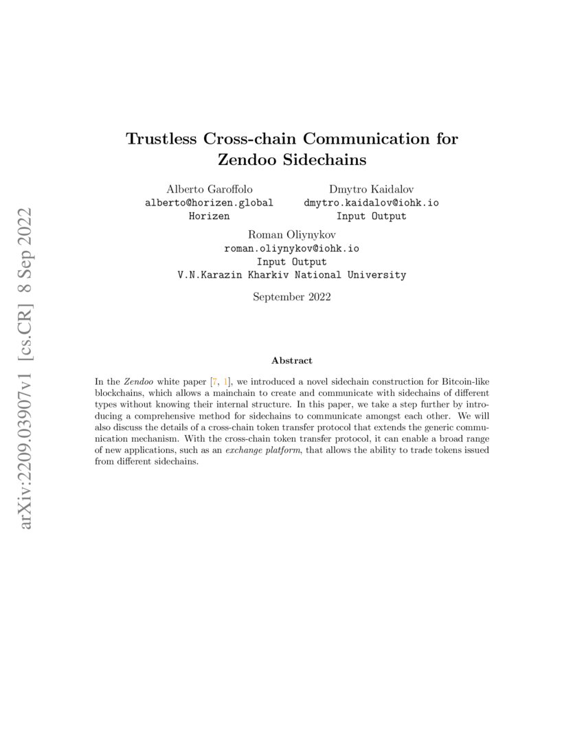 Trustless Crosschain Communication for Zendoo Sidechains DeepAI