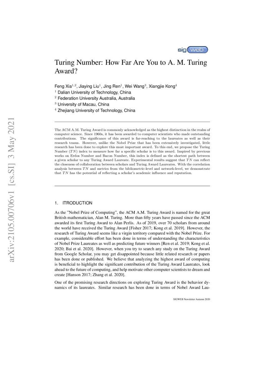 Turing Number How Far Are You to A. M. Turing Award? DeepAI