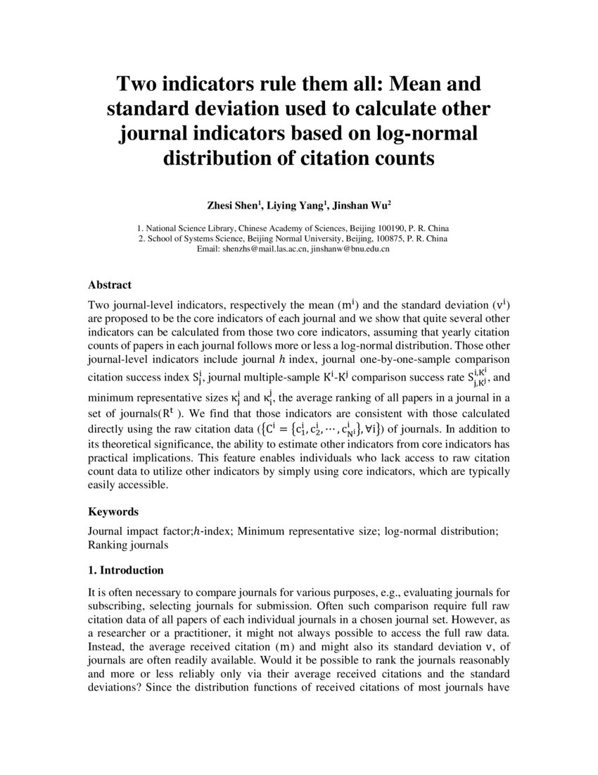 Two indicators rule them all Mean and standard deviation used to