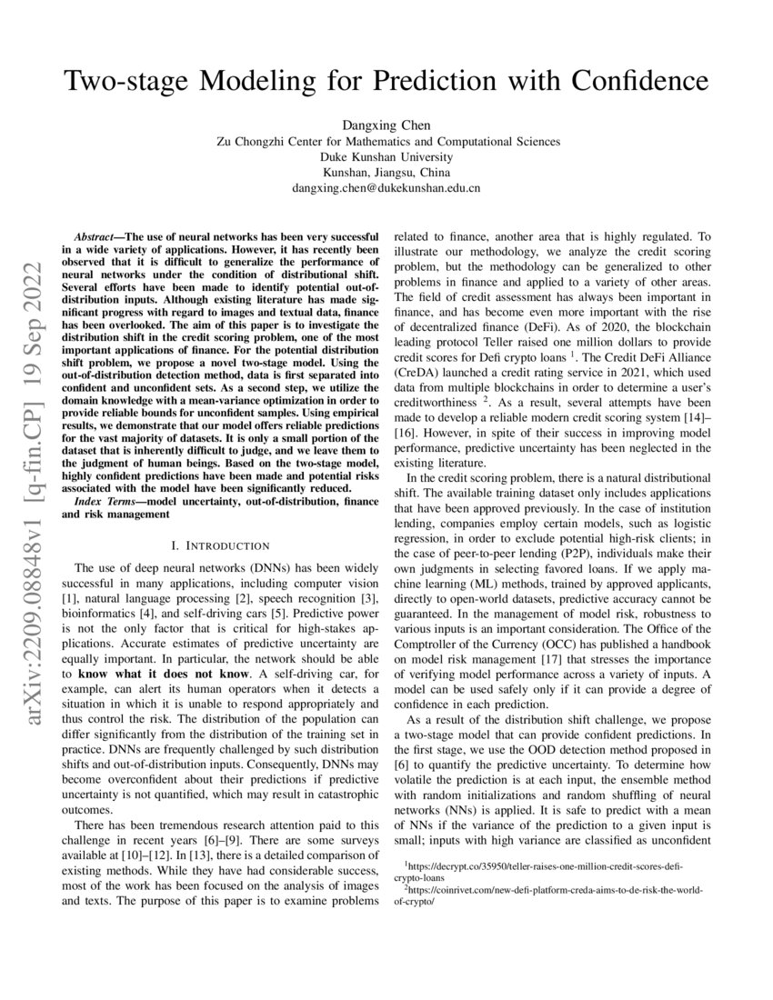 Two-stage Modeling for Prediction with Confidence | DeepAI