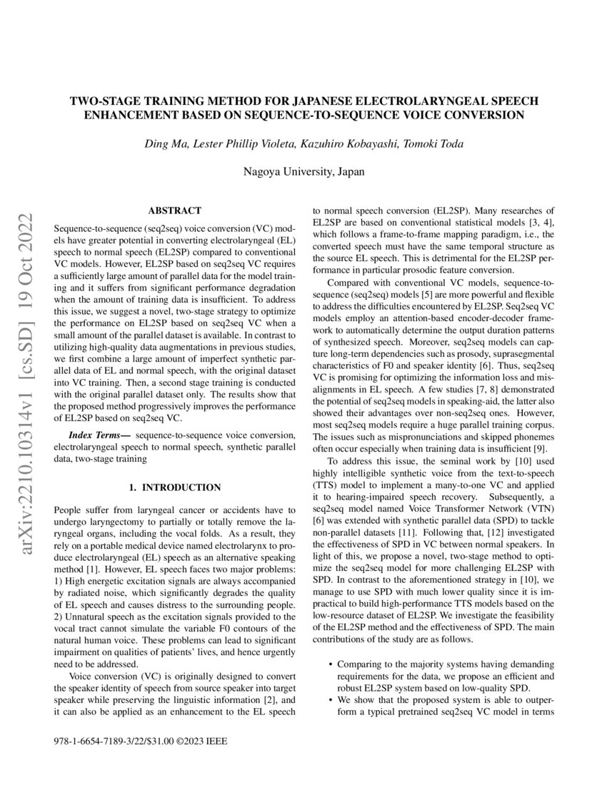 Twostage training method for Japanese electrolaryngeal speech