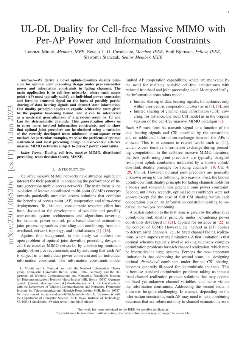 UL-DL duality for cell-free massive MIMO with per-AP power and ...