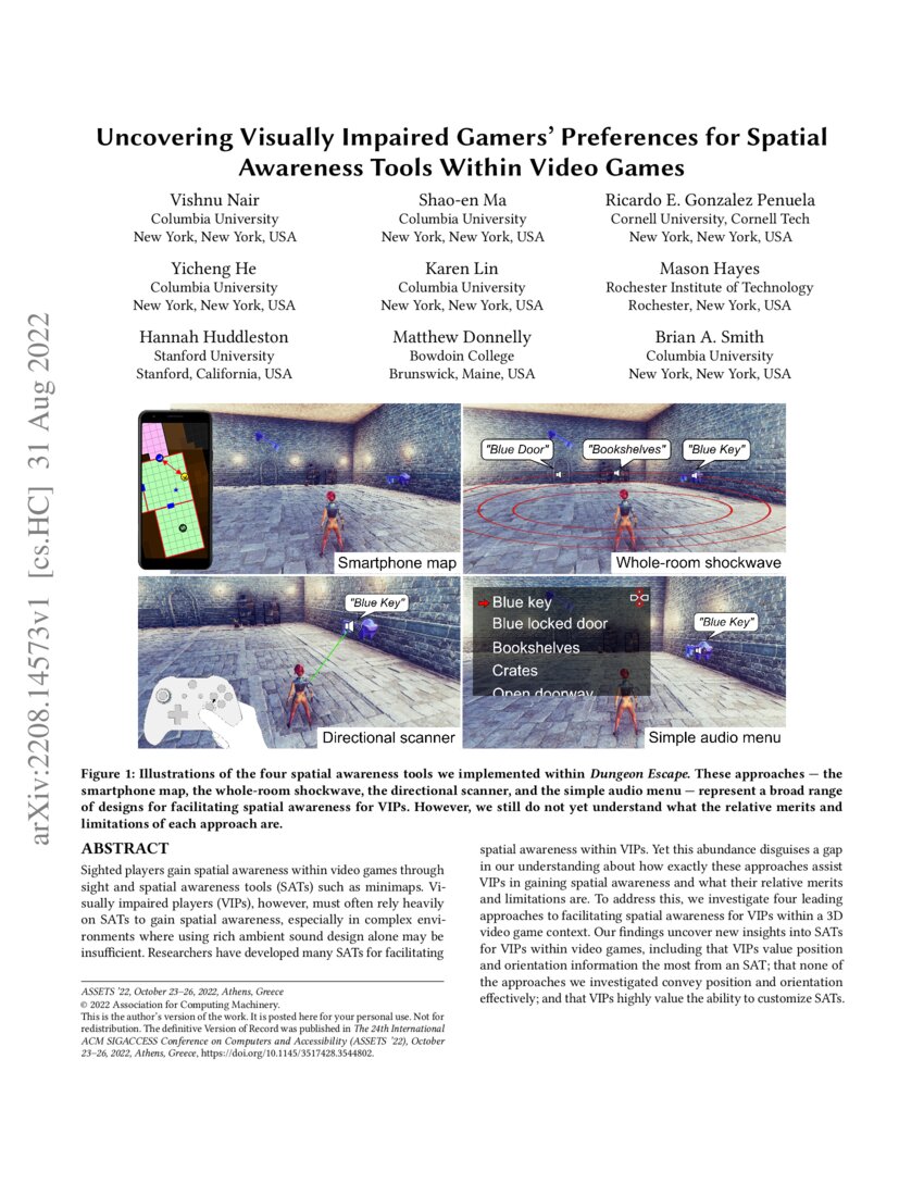 Uncovering Visually Impaired Gamers' Preferences for Spatial Awareness