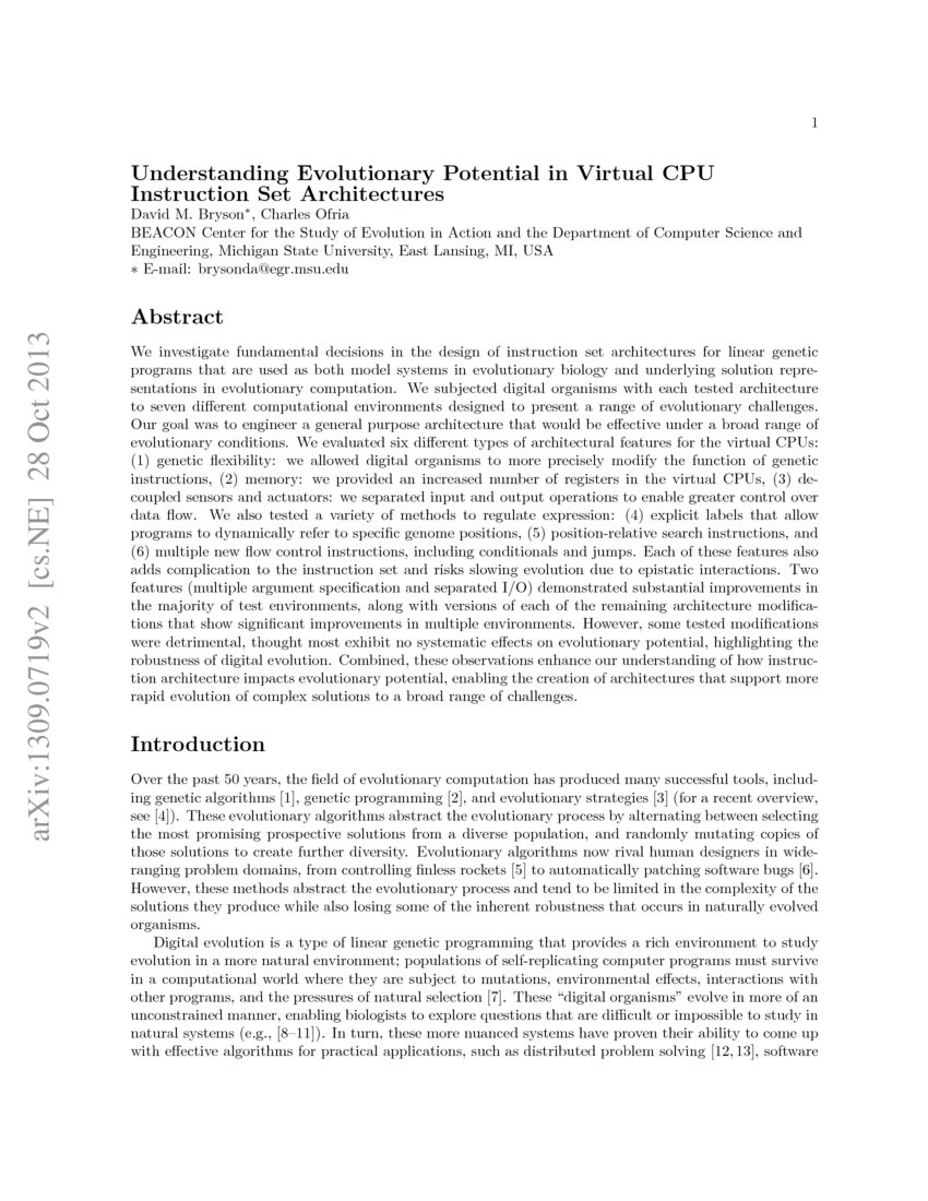 Understanding Evolutionary Potential in Virtual CPU Instruction Set