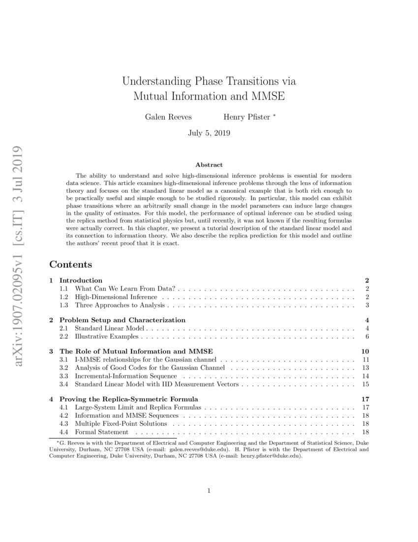 Understanding Phase Transitions via Mutual Information and MMSE DeepAI
