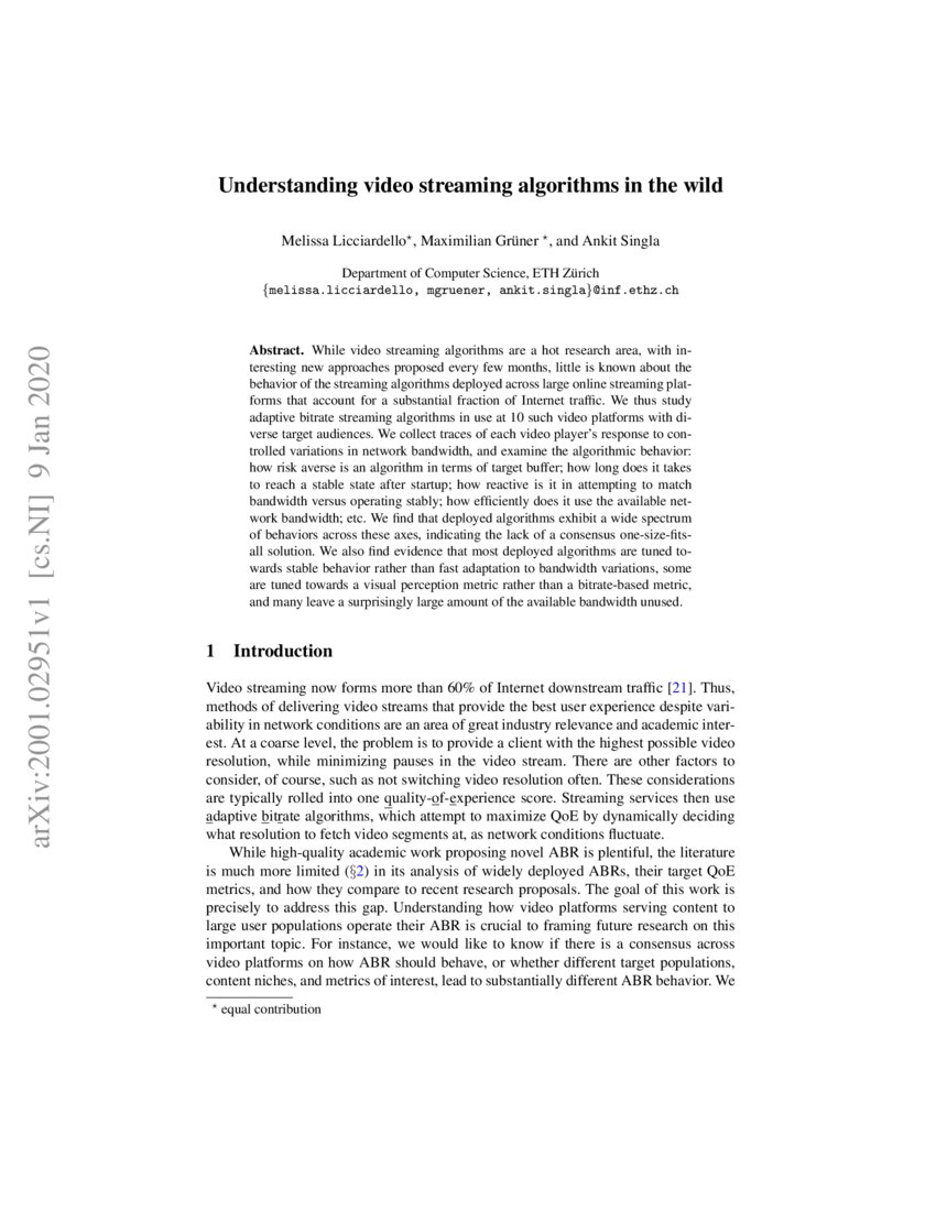 Understanding video streaming algorithms in the wild DeepAI