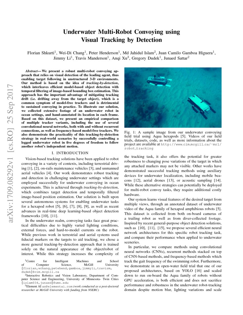 Underwater Multi Robot Convoying Using Visual Tracking By Detection Deepai Underwater Multi Robot Convoying Using Visual Tracking By Detection Deepai