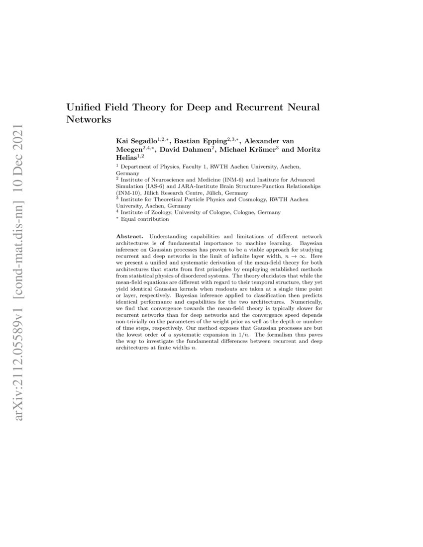 Unified Field Theory for Deep and Recurrent Neural Networks DeepAI
