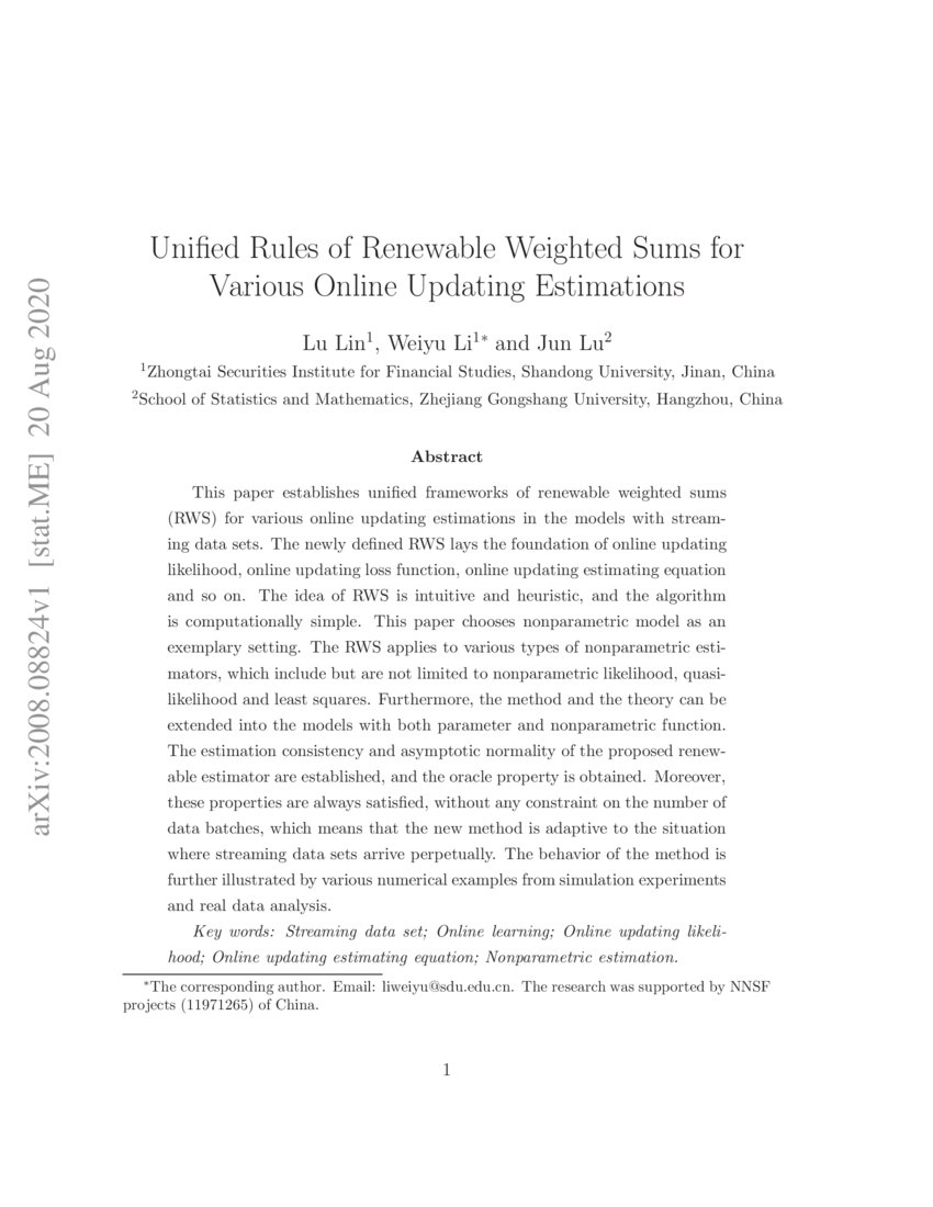 Unified Rules of Renewable Weighted Sums for Various Online Updating Estimations DeepAI