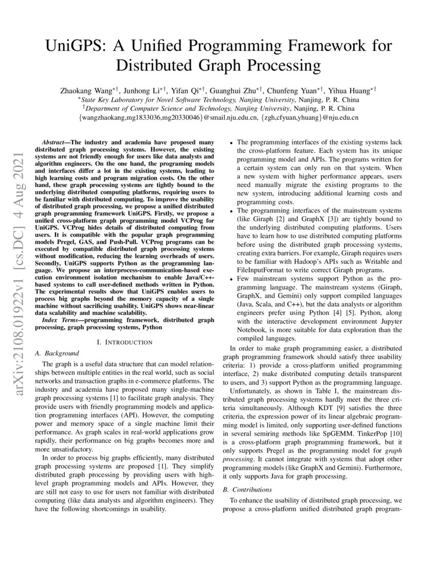 UniGPS A Unified Programming Framework for Distributed Graph