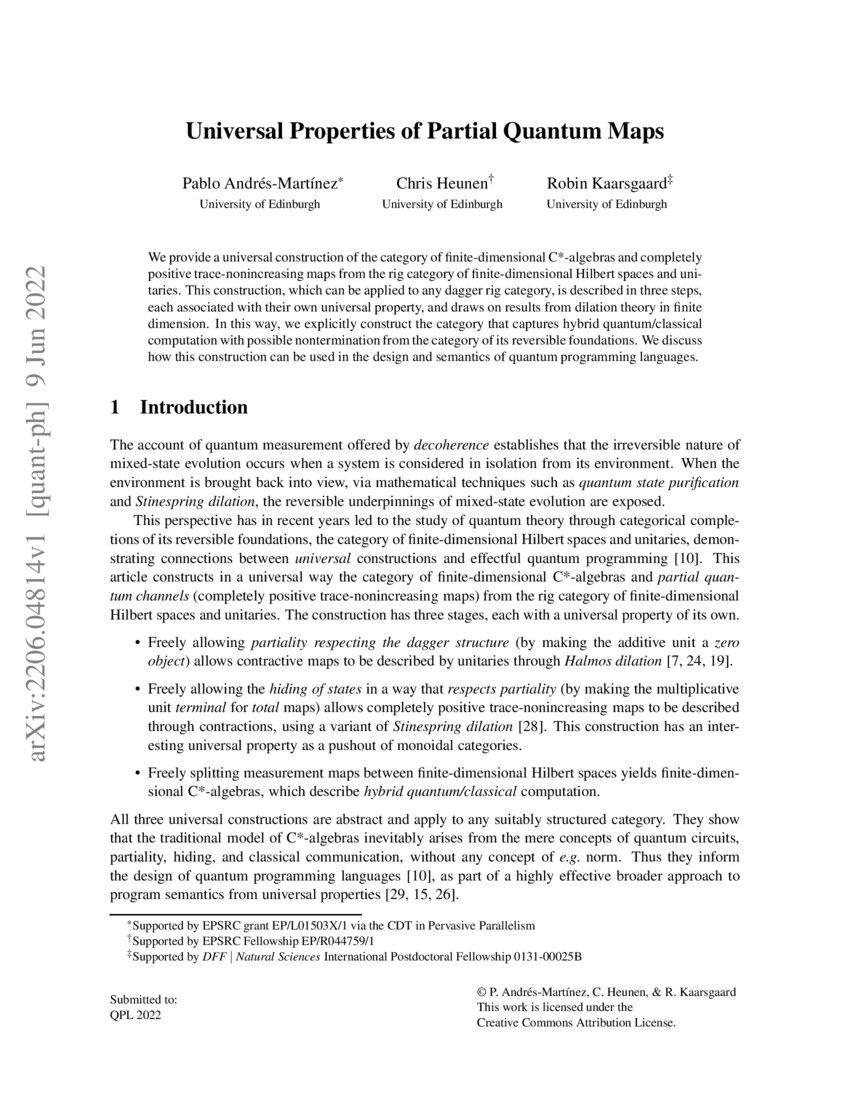 Universal Properties of Partial Quantum Maps DeepAI