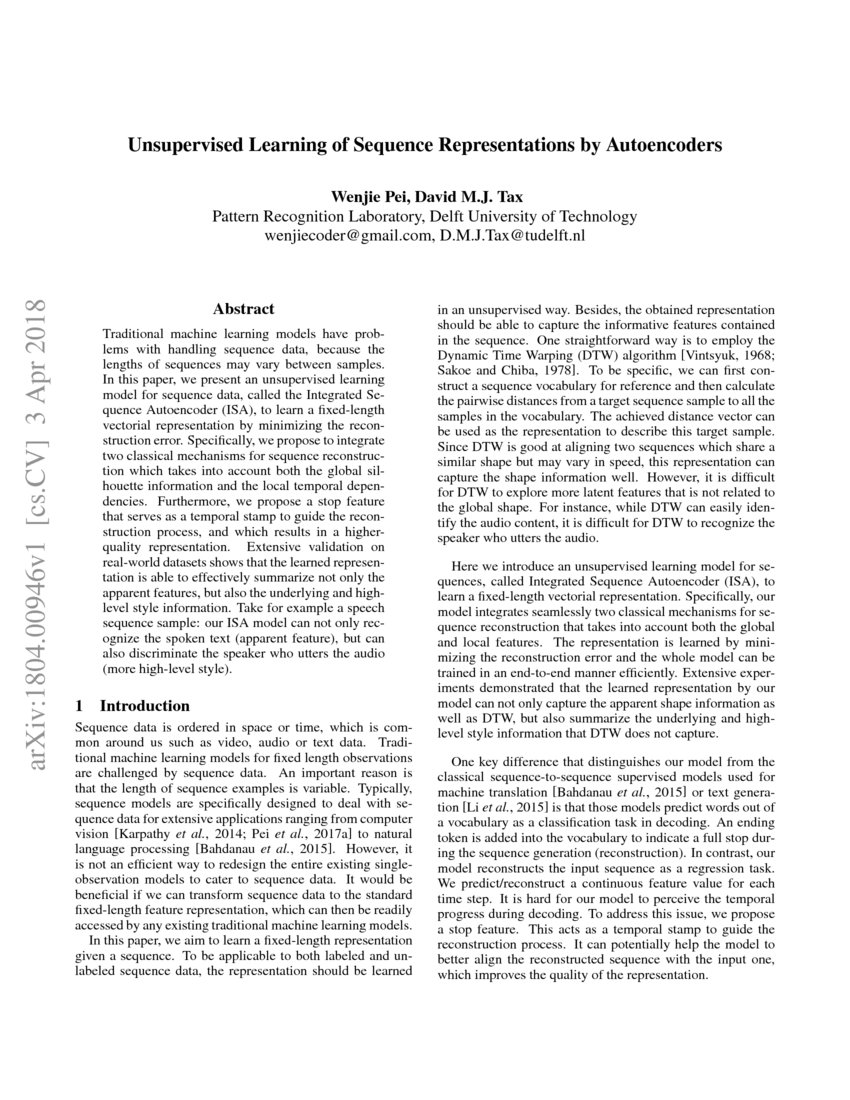 Unsupervised Learning of Sequence Representations by Autoencoders | DeepAI