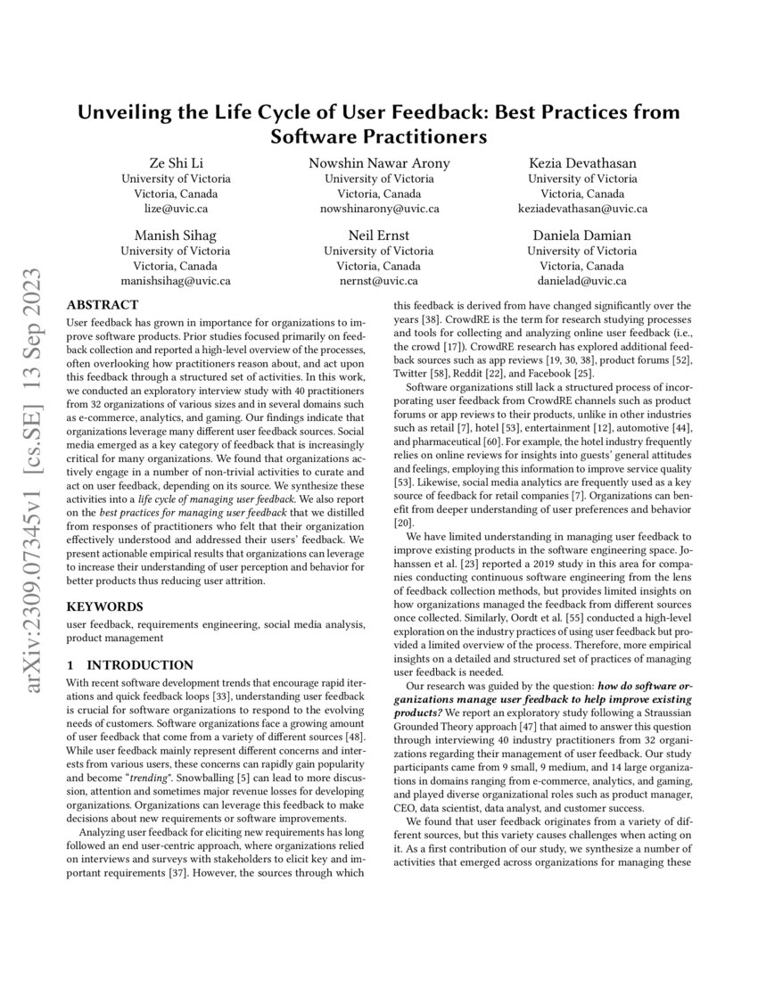 Unveiling the Life Cycle of User Feedback Best Practices from Software