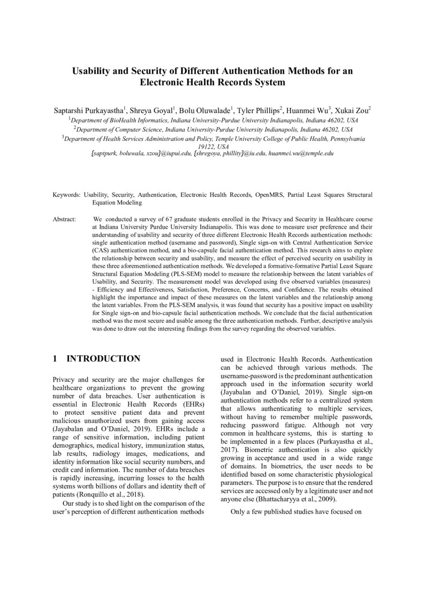 Usability and Security of Different Authentication Methods for an Electronic Health Records