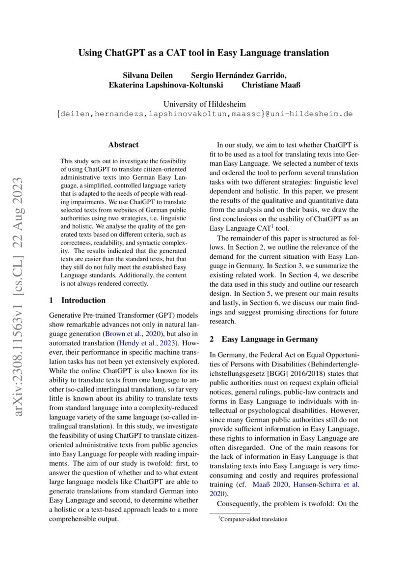 Using ChatGPT As A CAT Tool In Easy Language Translation DeepAI