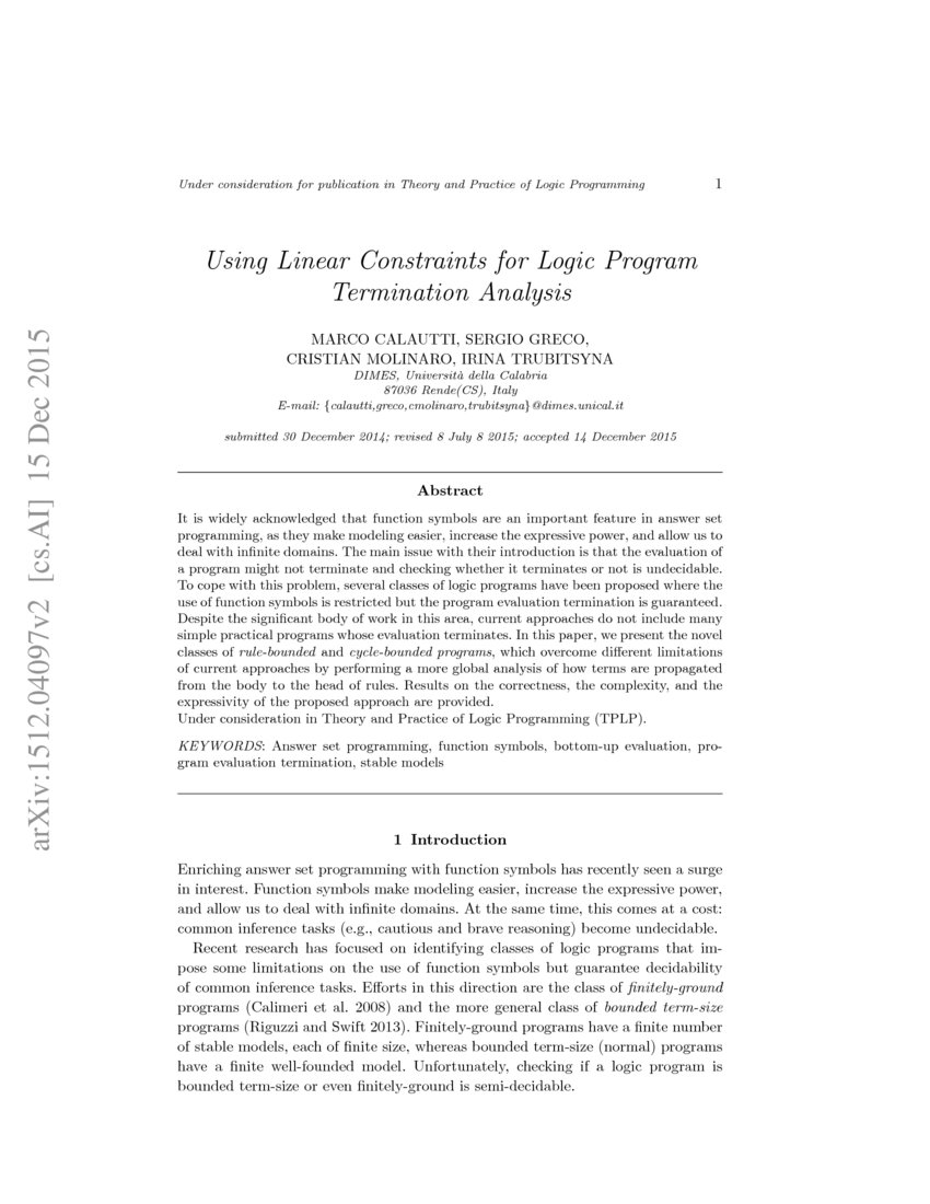 Using Linear Constraints for Logic Program Termination Analysis DeepAI